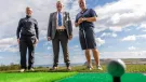 L-R: Greg Fitzmaurice, Hunley Golf Club's general manager, with Scott Bros directors Bob Borthwick and Peter Scott on the newly designed driving range