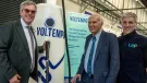 L-R: Michael Boxwell, chief executive officer of Voltempo, Sir Vince Cable, chair of the eFREIGHT 2030 consortium; and David Horsfall, director of property and sustainability at Tyseley Energy Park, celebrate the start of series production for the UK-built Voltempo HyperCharger at Tyseley Energy Park, Birmingham